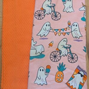 Summerween Ghost Print Pink and Orange Kitchen Towels- Set Of 2